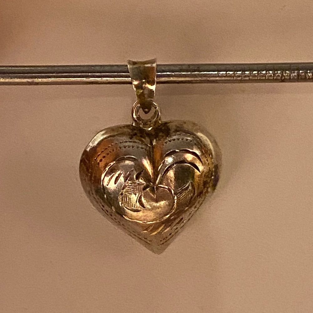 Vintage to Antique Etched Puffy Heart Pendant